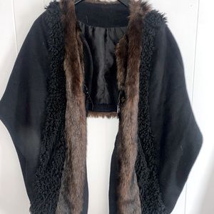 Stylish faux fur throw shawl/cape with strap worn still needs a home